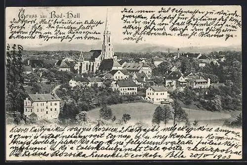 AK Bad-Hall, Panorama mit Kirche