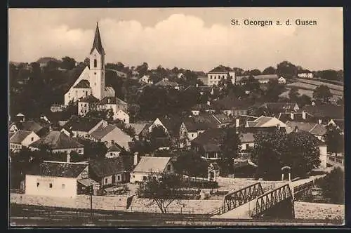 AK St. Georgen a. d. Gusen, Teilansicht mit Kirche