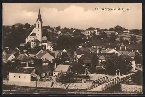 AK St. Georgen a. d. Gusen, Teilansicht mit Kirche