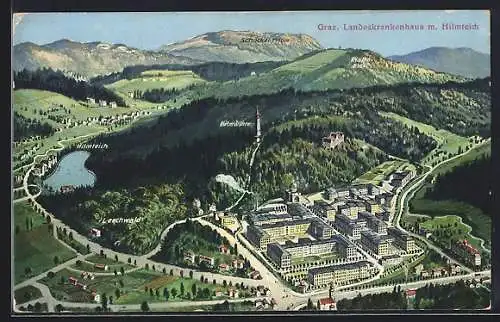 Künstler-AK Graz, Landeskrankenhaus mit Hilmteich, Hilmwarthe