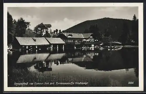 AK Lunz am See, Seeausfluss am Lunzer See mit Terrassencafe Grubmayr