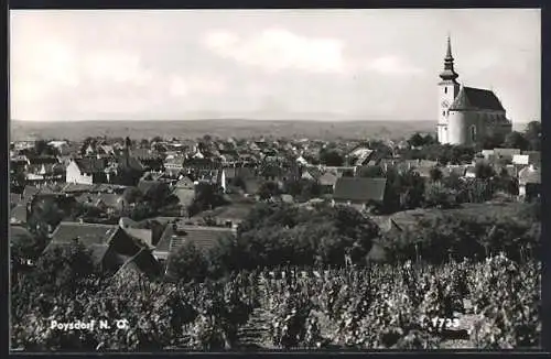 AK Poysdorf /N. Ö., Teilansicht mit Kirche