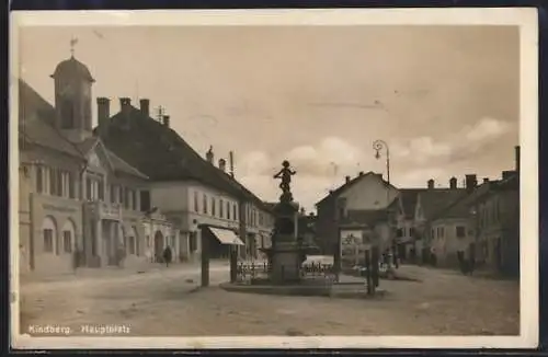 AK Kindberg, Hauptplatz mit Rathaus und Denkmal