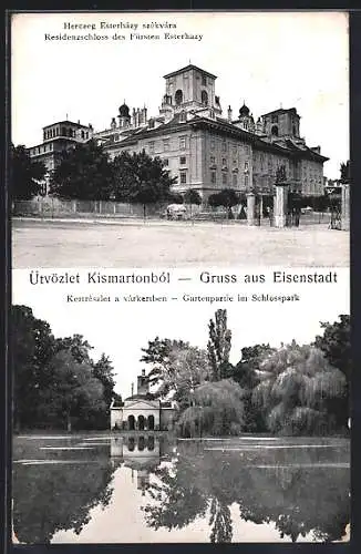 AK Eisenstadt, Residenzschloss des Fürsten Esterhazy, Gartenpartie im Schlosspark