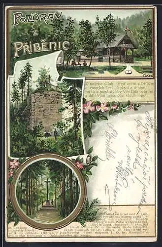 Lithographie Malsice-Pribenic, Gasthaus Pribenicke, Ruine