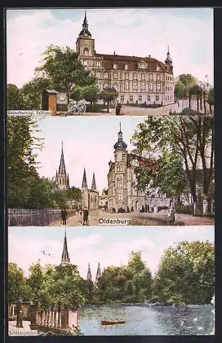 AK Oldenburg / Old., Grossherzogl. Schloss, Strassenpartie, Schlossgarten