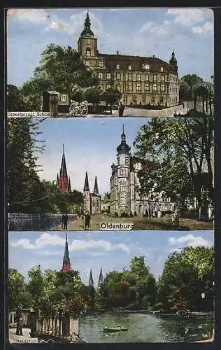 AK Oldenburg / Old., Grossherzogl. Schloss, Strassenpartie, Schlossgarten