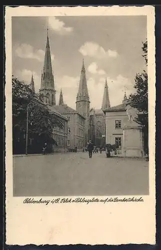 AK Oldenburg i. O., Blick v. Schlossplatz auf die Lambertikirche