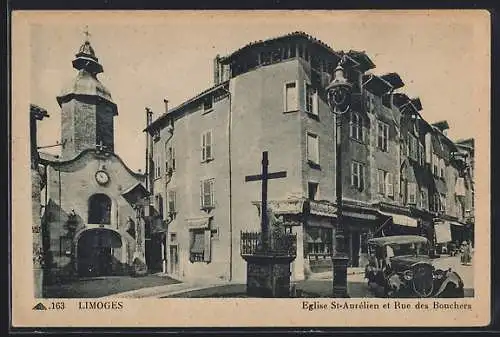 AK Limoges, Eglise Saint-Aurelien et Rue des Bouchers