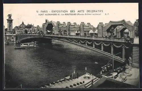 AK Paris, Exposition des Arts décoratifs 1925, Vue panoramique du Pont Alexandre III