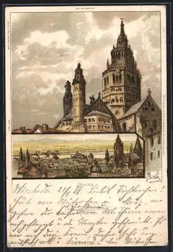 Künstler-Lithographie Carl Biese: Mainz, zwei Motive