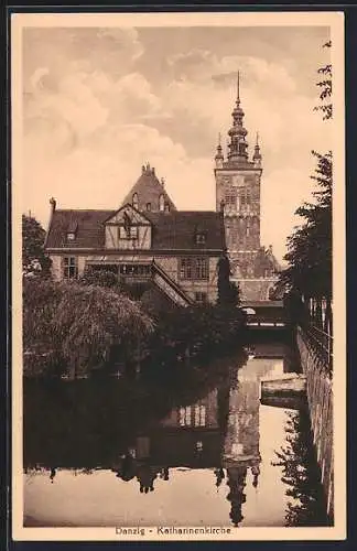 AK Danzig-Gdansk, Katharinenkirche, Blick über den Kanal