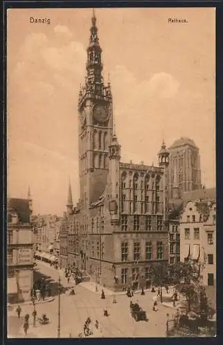 AK Danzig / Gdansk, Strasse am Rathaus