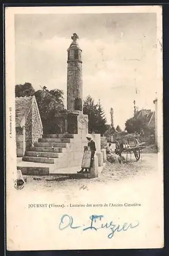 AK Journet, Lanterne des morts de l`ancien Cimetière, Femme au premier plan