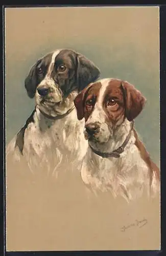 Künstler-AK Fannie Moody: Zwei Jagdhunde, Hundeportrait, English Pointer