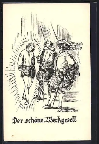 Künstler-AK Wien, Sage um den Stephansdom, Der schöne Werkgesell