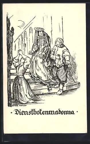 Künstler-AK Dienstbotenmadonna, Dienstmädchen fleht um Hilfe, Sage