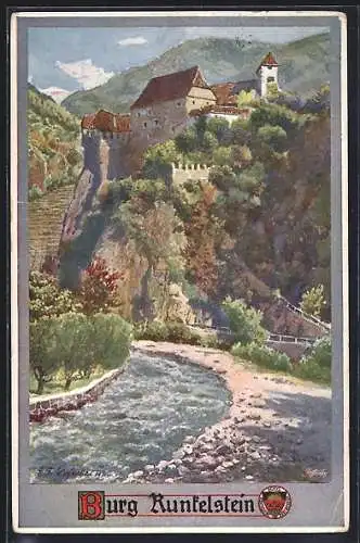 Künstler-AK E.F. Hofecker: Deutscher Schulverein Nr. 331: Burg Runkelstein, Partie am Bachufer