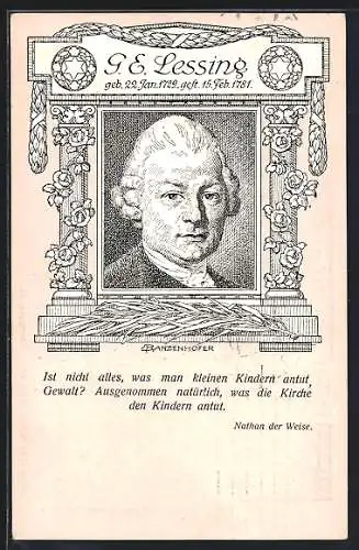 Künstler-AK Portrait des Dichters Gotthold Ephraim Lessing