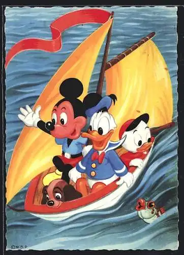 AK Walt Disney`s Micky Mouse und Freunde in Segelboot