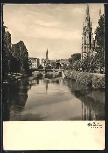 Foto-AK Friedrich Franz Bauer: Strassburg, Ev. Garnisonskirche mit Münster