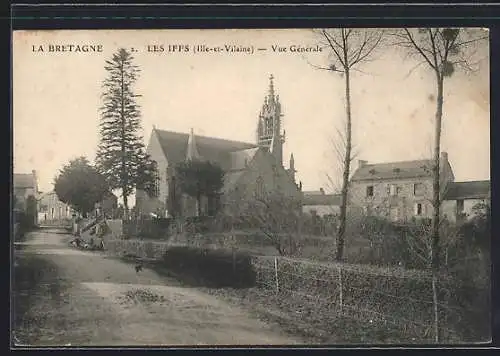 AK Les Iffs, Vue générale de l`église et des bâtiments environnants