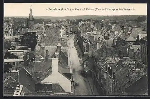 AK Fougères, Vue à vol d`oiseau (Tour de l`Horloge et Rue Nationale)