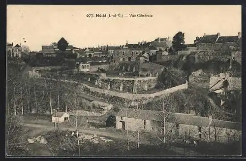 AK Hédé, Vue générale du village et des fortifications historiques