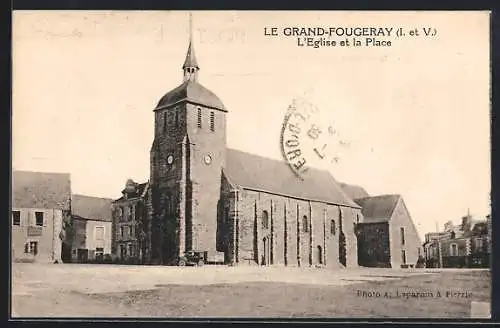 AK Le Grand-Fougeray, L`Église et la Place