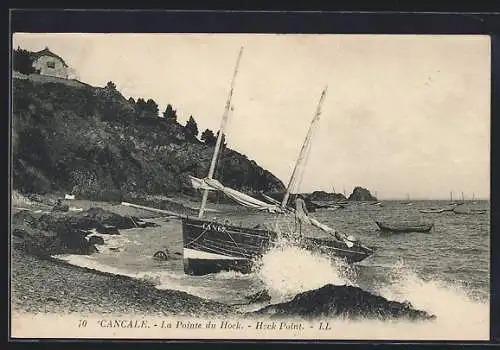 AK Cancale, La Pointe du Hock avec bateau échoué et mer agitée