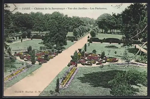 AK Janzé, Château de la Jaroussaye, Vue des Jardins, Les Parterres