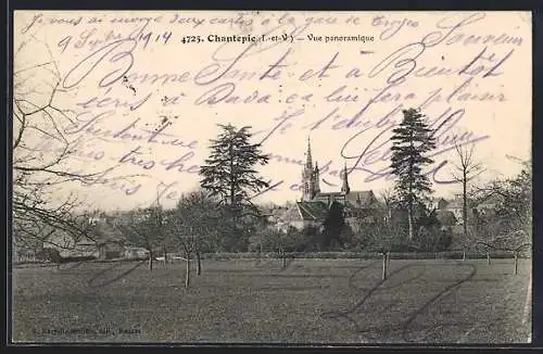 AK Chantepie, Vue panoramique avec église et arbres en premier plan