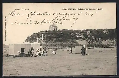 AK Dinard, La Pointe du Moulinet avec cabines de plage et promeneurs