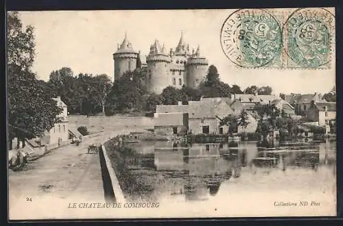 AK Combourg, Vue du Château et du village au bord de l`eau