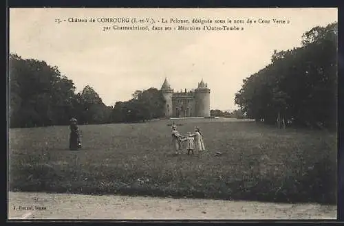 AK Combourg, Château et Pelouse dite « Cour Verte » par Chateaubriand dans ses mémoires