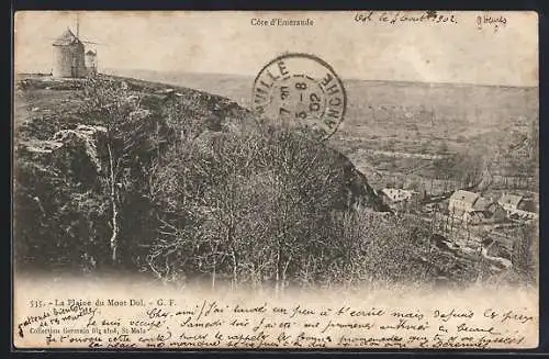 AK Mont-Dol, La Plaine du Mont Dol avec moulin et vue sur la campagne environnante