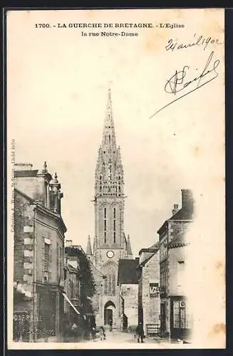 AK La Guerche-de-Bretagne, L`Église et la rue Notre-Dame