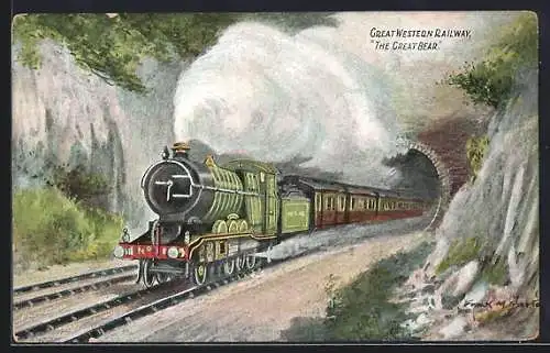 Künstler-AK Great Western Railway, The Great Bear leaving a tunnel