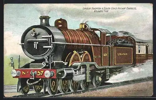 AK Railway Express Locomotive, London Brighton & South Coast Railway, Atlantic Type, englische Eisenbahn