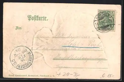 Passepartout-Lithographie Höchst a. M., Bismarckdenkmal in einem Efeublatt