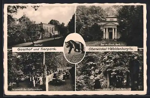 AK Oberwinkel b. Waldenburg, Gasthof und Tiergarten, Garten, Parkpartie