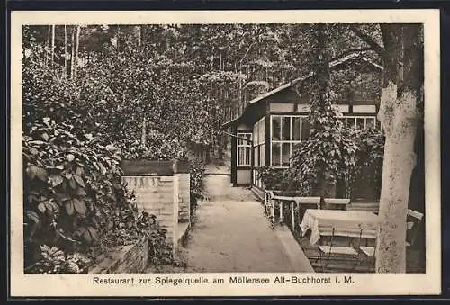 AK Alt-Buchhorst, Restaurant zu Spiegelquelle am Möllensee, Gartenlokal