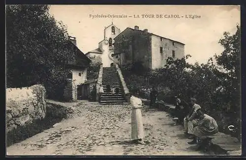 AK La Tour de Carol, L`Église et l`escalier en pierre