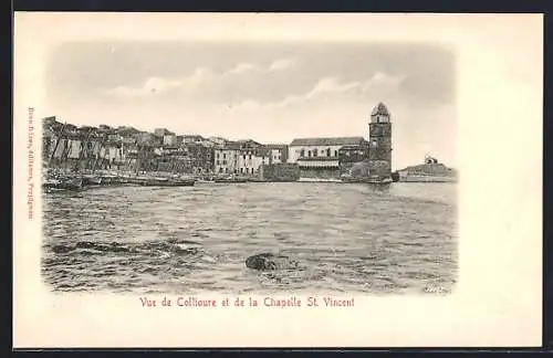 AK Collioure, Vue de la Chapelle St. Vincent et du bord de mer