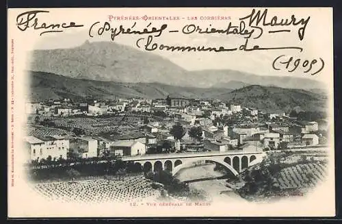 AK Maury, Vue générale avec pont et paysage environnant