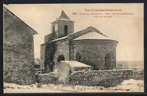 AK Hix, L`Église Romane enneigée près de Bourg-Madame