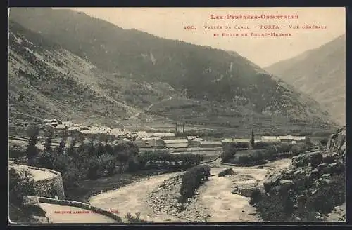 AK Porta, Vue générale de la vallée et route de Bourg-Madame