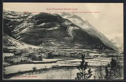 AK Porté, Vue générale aux premières neiges des Pyrénées-Orientales