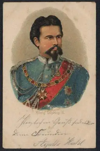 Lithographie König Ludwig II. in festlicher Uniform