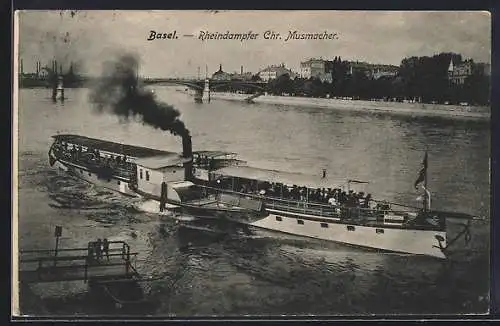 AK Basel, Der Rheindampfer Chr. Musmacher in Fahrt